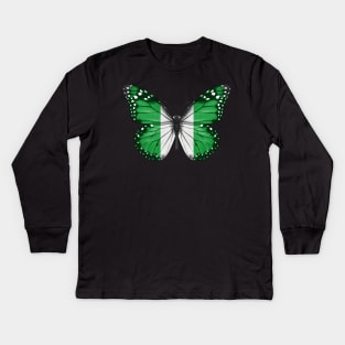Nigerian Flag  Butterfly - Gift for Nigerian From Nigeria Kids Long Sleeve T-Shirt